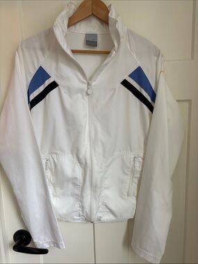 White nike Athletic Zip Jacket with Blue & yellow Accent